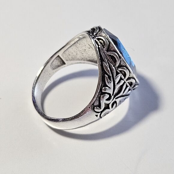 Silver Tone Blue Oval Faceted Rhinestone Ring Size 10.5 - Picture 7 of 10